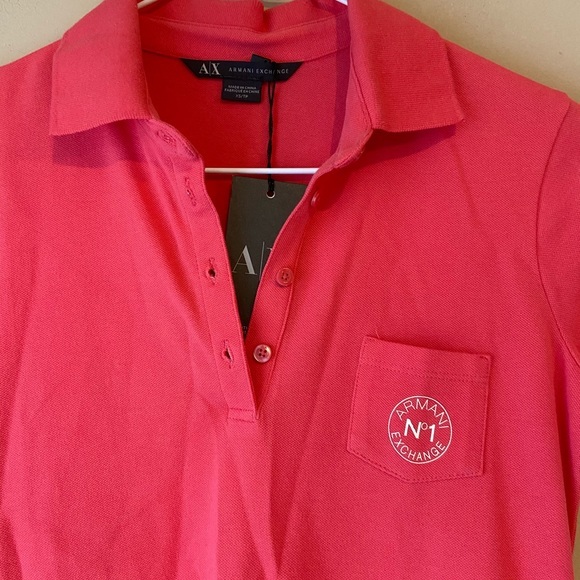 NEW AX Armani Exchange Polo Shirt Short Sleeve Collar XS Pink Coral Fitted - Picture 3 of 9